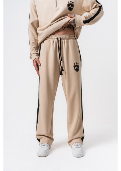 Erkek Şerit Detaylı Modal Baggy Eşofman Altı Bej