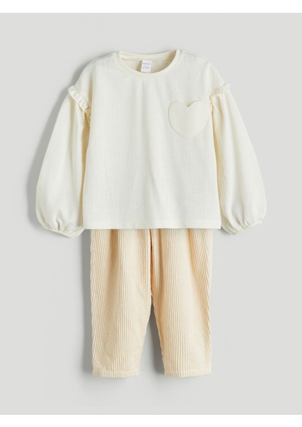 Yeni Sezon Bisiklet Yaka Kız Bebek Tişört ve Pantolon 2'li