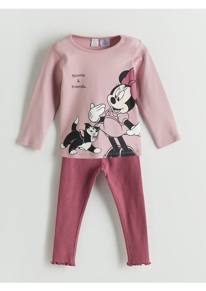 Yeni Sezon Minnie Mouse Baskılı Kız Bebek Tişört ve Tayt 2'li