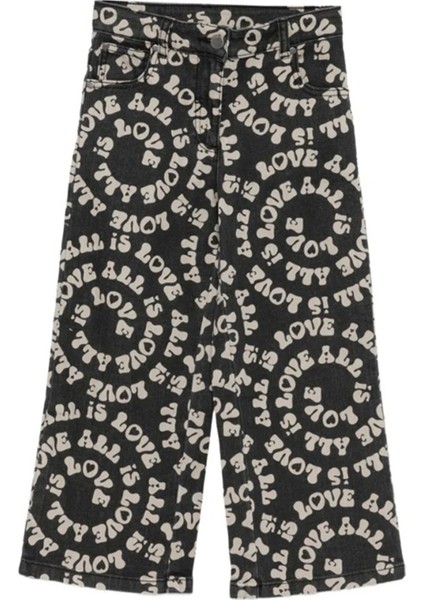 Siyah Baskılı Kız Çocuk Pantolon