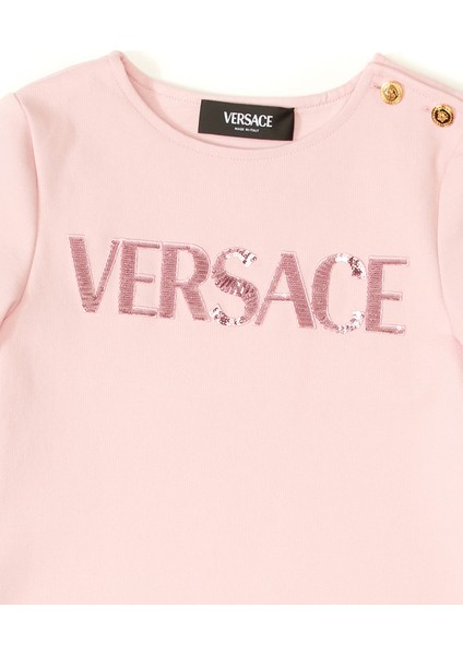 Pembe Logo Detaylı Kız Çocuk Elbise modelleri