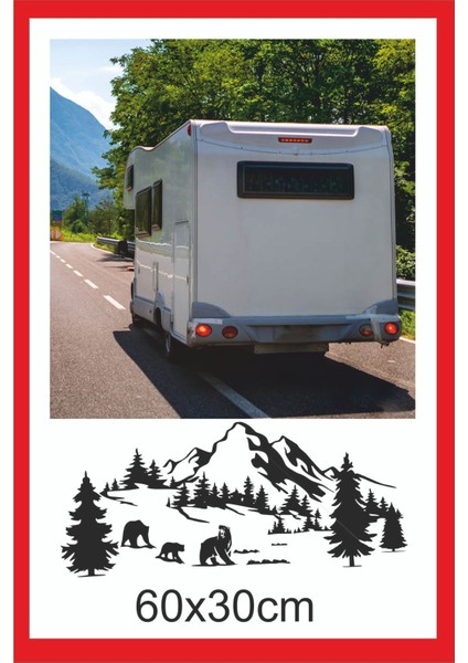 Ayı Sürüsü Dağ Orman Doğa Manzara Off Road Kam Karavan Sticker