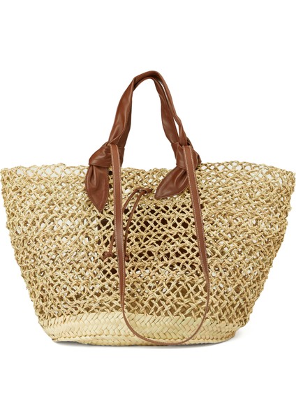 Fonol Naturel Krem Palmiye Lifi Plaj Çantası