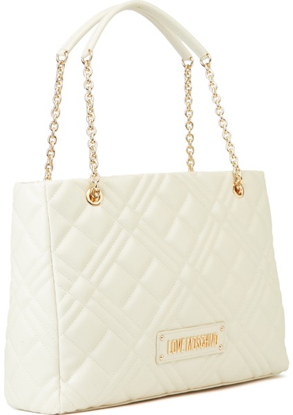 Beyaz Logo Detaylı Kadın Alışveriş Çantası modelleri