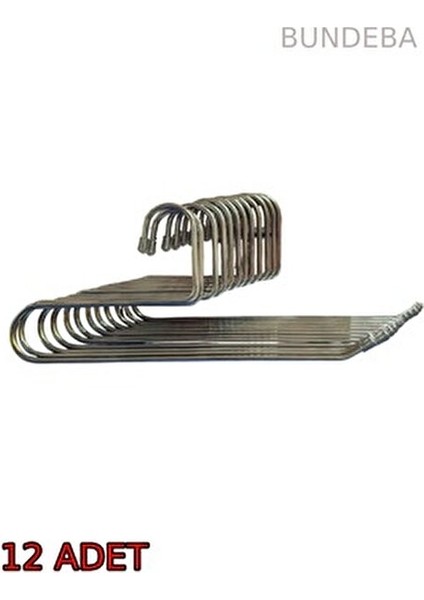 Paslanmaz Çelik 12 Adet Tekli Metal Pantolon Askısı