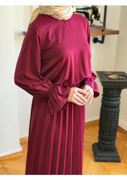 Bordo Piliseli Etek + Bluz Takım 5076 modelleri