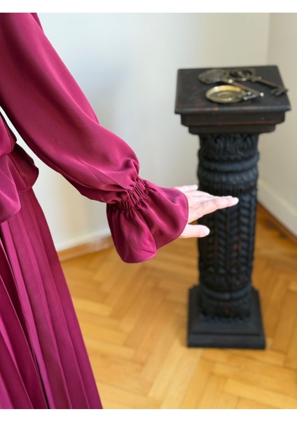 Bordo Piliseli Etek + Bluz Takım 5076 fırsatları