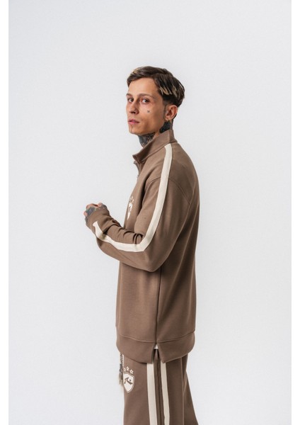 Erkek Şerit Detaylı Yarım Fermuarlı Modal Sweatshirt Vizon fiyatları