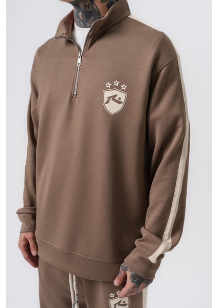 Erkek Şerit Detaylı Yarım Fermuarlı Modal Sweatshirt Vizon fırsatları