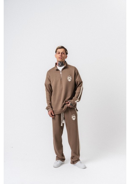 Erkek Şerit Detaylı Yarım Fermuarlı Modal Sweatshirt Vizon indirimleri