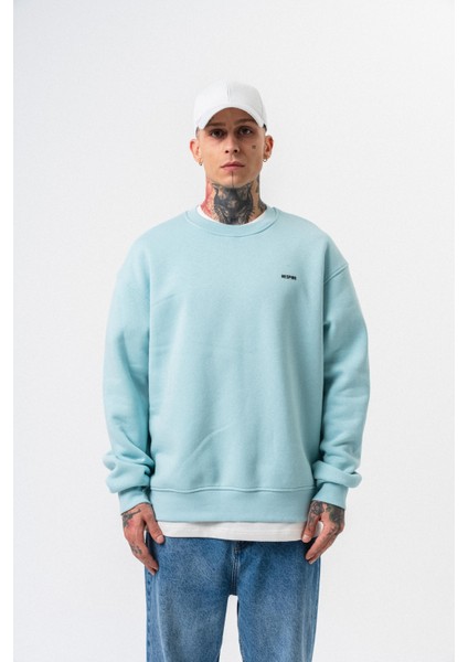 Erkek Respire Yazı Detaylı Basic Oversize Sweatshirt Bebe Mavi