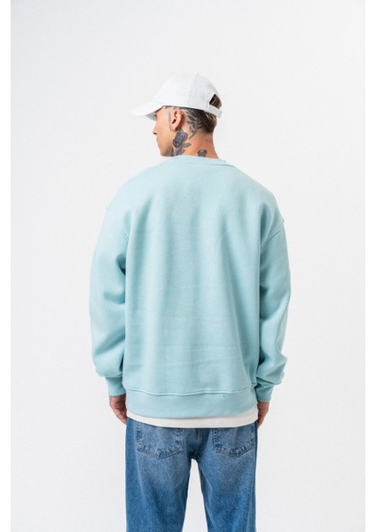 Erkek Respire Yazı Detaylı Basic Oversize Sweatshirt Bebe Mavi modelleri