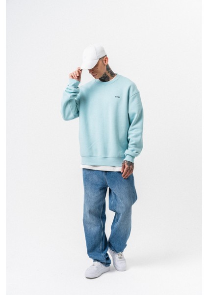 Erkek Respire Yazı Detaylı Basic Oversize Sweatshirt Bebe Mavi indirimleri