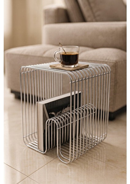 Paris Gümüş Tel Metal Tasarımlı Modern Paslanmaz Yan Sehpa, Dekoratif Metal Sehpa fiyatları