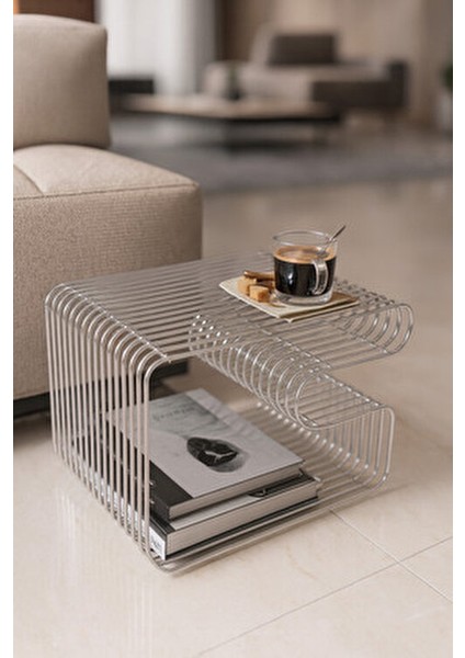 Paris Gümüş Tel Metal Tasarımlı Modern Paslanmaz Yan Sehpa, Dekoratif Metal Sehpa modelleri