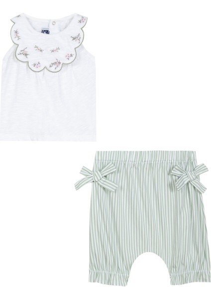 Nakışlı Renkli Kolsuz Tunik ve Kısa Pantolon Kız Bebek 2'li Set