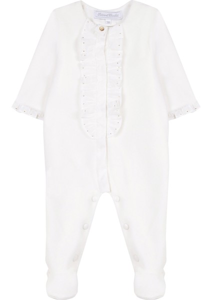 Ekru Kadife Kız Bebek Tulum