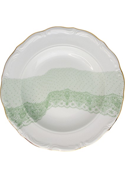 Volante Dentelle Yeşil Porselen Çukur Tabak 22 cm