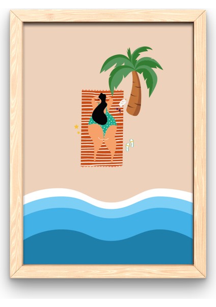 Summer Sunbathe Ahşap Rengi Çerçeveli Tablo 20X30 cm