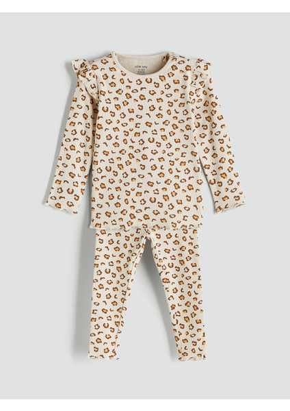 Yeni Sezon Bisiklet Yaka Baskılı Kız Bebek Pijama Takımı