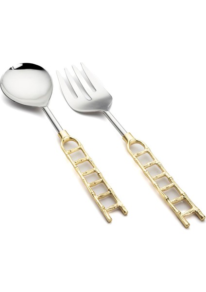 Lena Gold Çelik 2'li Salata Çatal Kaşık Servis Seti