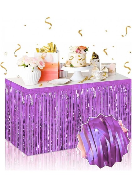 Kendinden Yapışkanlı Mor Metalize Püsküllü Masa Eteği – 75 x 275 cm Parti Süslemesi (4887)