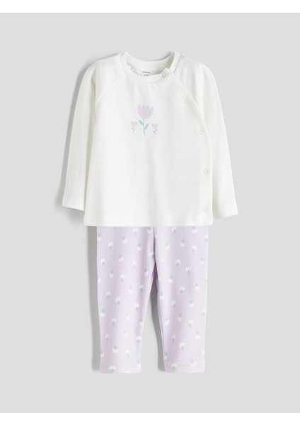 Yeni Sezon Bisiklet Yaka Baskılı Kız Bebek Pijama Takımı