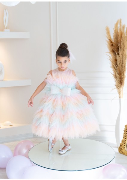 Show Renkli Tüllü Fiyonk Detaylı Kız Çocuk Elbise fırsatları