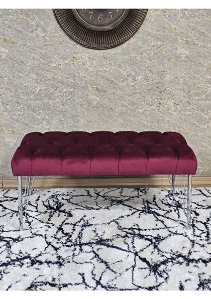 Krom Tel Ayaklı 90 cm Puf Bench - Puf - Bench - Kasalı Oturak - Oturak - Yatak Ucu Puf Bordo Renk 90 x 40 Boyut/ebat fiyatları
