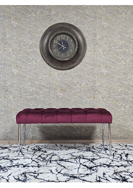 Krom Tel Ayaklı 90 cm Puf Bench - Puf - Bench - Kasalı Oturak - Oturak - Yatak Ucu Puf Bordo Renk 90 x 40 Boyut/ebat modelleri