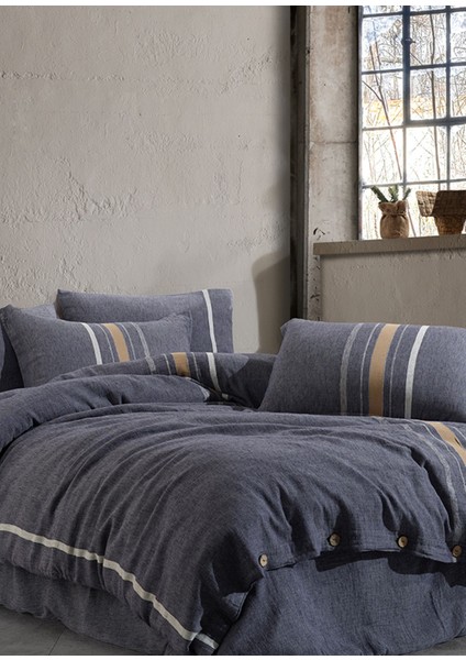 Runda Lacivert Haki Keten Nevresim Takımı modelleri