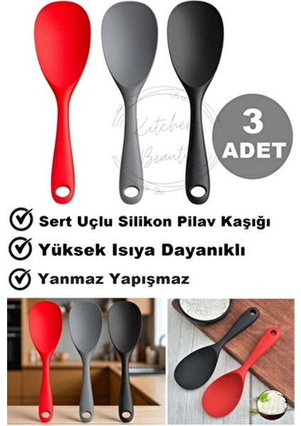 3 Adet Ultra Sert Uçlu Silikon Servis Pilav Tatlı Kaşığı Kaşık Seti Asılabilir Kaşık Yanmaz Yapışmaz fiyatları