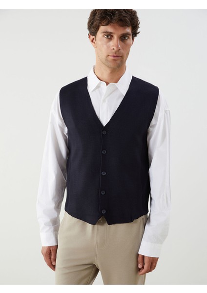 Yeni Sezon Standart Kalıp V Yaka Erkek Triko Yelek