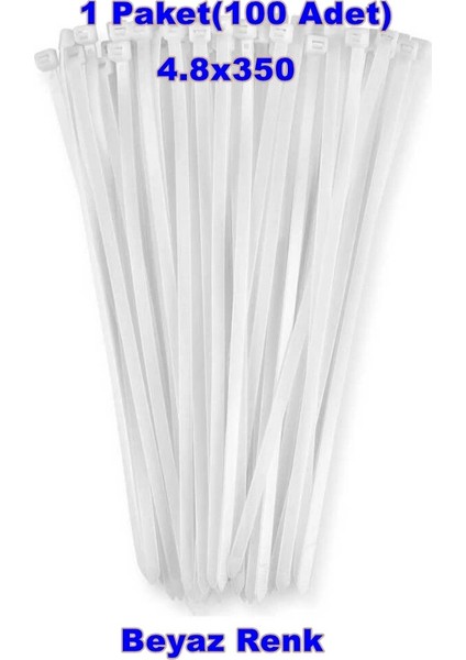 Klips Kablo Bağı 4.8X350 Beyaz (100LÜ Paket) Kablo Cırdı