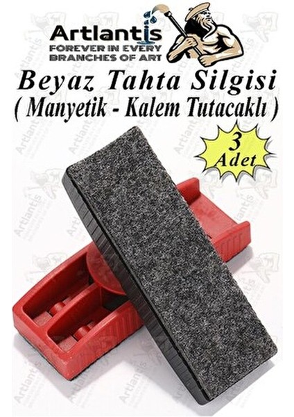 Yazı Tahta Silgisi Plastik Mıknatıslı 3 Adet Beyaz Yazı Tahtası Silgisi Manyetik Kaliteli Keçe Uçlu