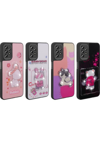 Galaxy A23 Kılıf Parlayan Kabartmalı Ikonik Figürlü N7TH Amas Silikon Kapak-Pembe modelleri