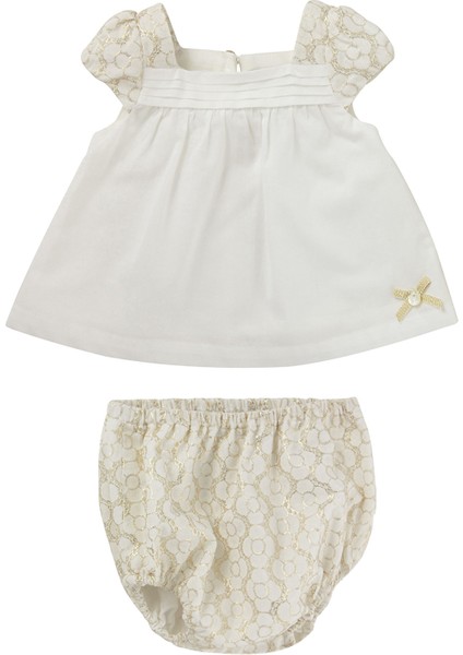 Ekru Kısa Kollu Tunik ve Bloomer Kız Bebek 2'li Set