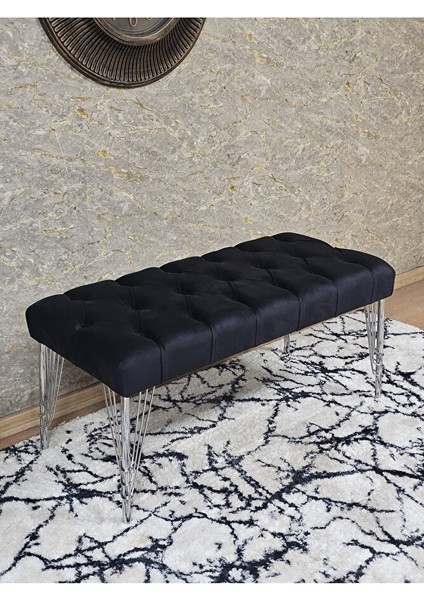 Krom Tel Ayaklı 90 cm Puf Bench - Puf - Bench - Kasalı Oturak - Oturak - Yatak Ucu Puf Siyah Renk 90 x 40 Boyut/ebat