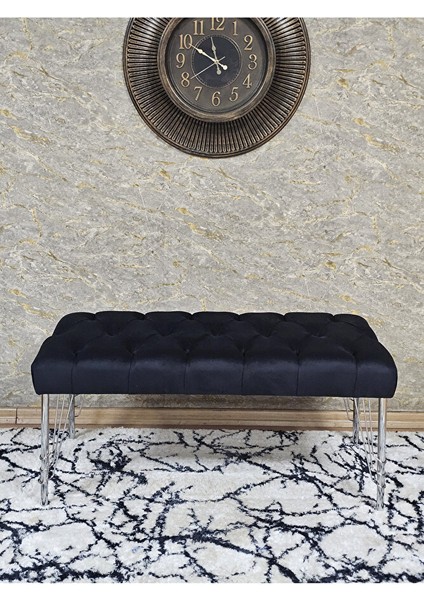 Krom Tel Ayaklı 90 cm Puf Bench - Puf - Bench - Kasalı Oturak - Oturak - Yatak Ucu Puf Siyah Renk 90 x 40 Boyut/ebat fiyatları