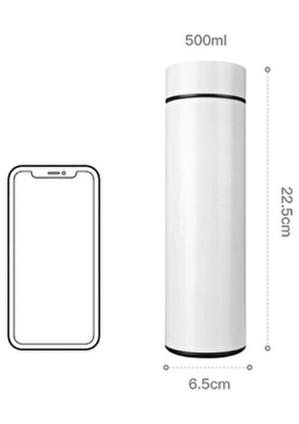 Beyaz Dereceli Çelik Dijital LED Sıcaklık Göstergeli Akıllı Termos Matara Isim Baskılı 500ML fiyatları