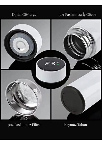 Beyaz Dereceli Çelik Dijital LED Sıcaklık Göstergeli Akıllı Termos Matara Isim Baskılı 500ML modelleri