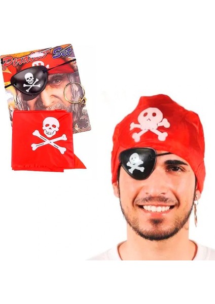 Korsan Bandana Korsan Göz Maskesi ve Korsan Küpesi 3 Lü Kostüm Seti (4887)