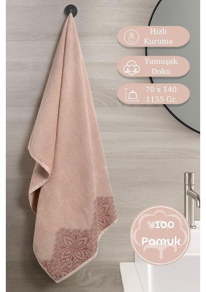Pamuk Tekli Havlu Jakarlı Karna Home Klover - 70 x 140