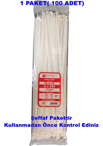 Klips Kablo Bağı 8X550 Beyaz (100LÜ Paket) Kablo Cırdı fiyatları