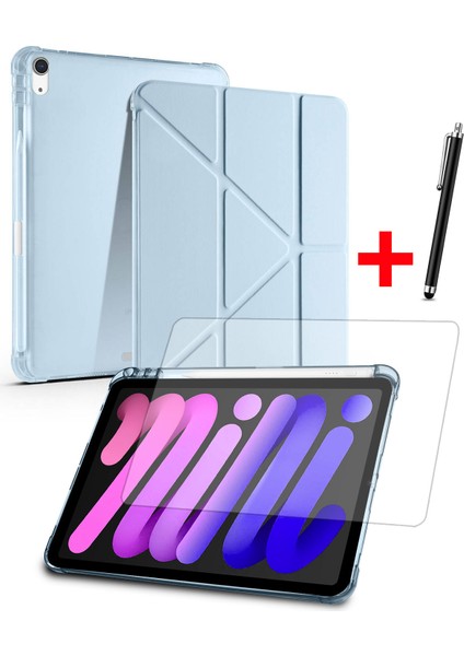 Apple iPad Mini 7 / iPad Mini 6 Uyumlu Uyku Modlu Standlı Akıllı Kılıf Ekran Koruyucu ve Kalem Set