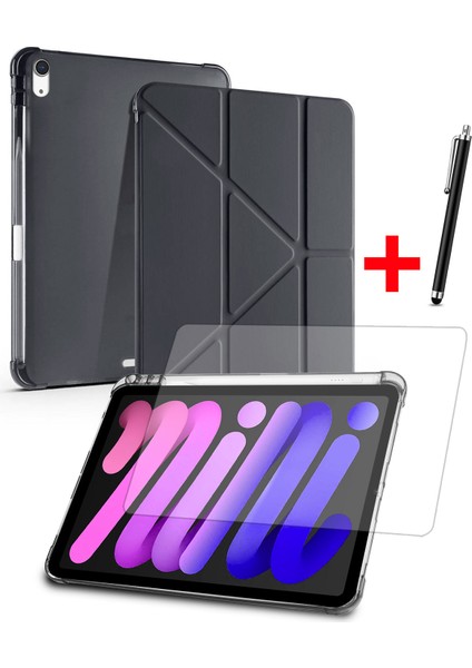 Apple iPad Mini 7 / iPad Mini 6 Uyumlu Uyku Modlu Standlı Akıllı Kılıf Ekran Koruyucu ve Kalem Set