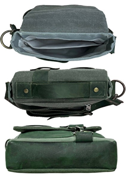 Retro Desenli Hakiki Deri ve Mumlu Kanvas Postacı & El Çantası 17X20 cm indirimleri