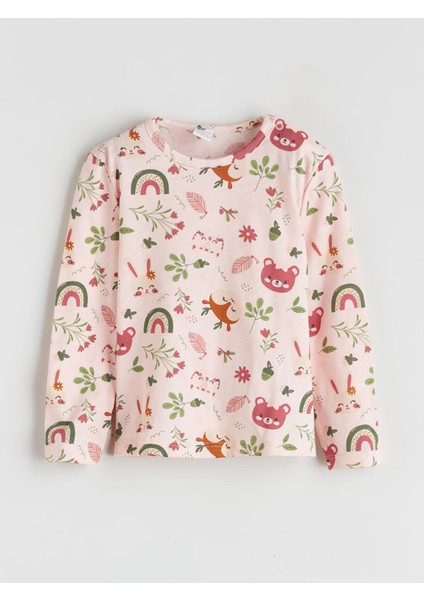 Yeni Sezon Bisiklet Yaka Baskılı Kız Bebek Tişört