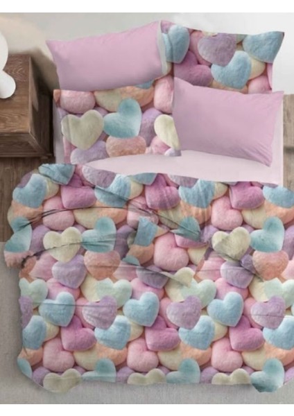 %100 Pamuk 3D Kalp Desenli Nevresim Takımı – Yumuşak Dokusu ile Şıklık