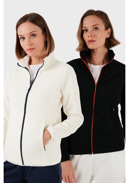 Slim Fit Anti-Pilling Tüylenme Yapmayan Fermuarlı 2'li Paket Polar Hırka Bayan Hırka 5907012S2